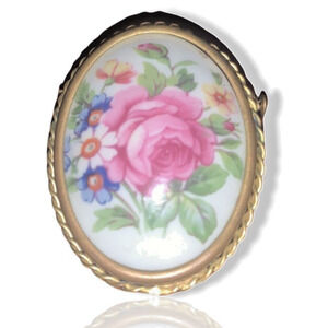 ANTIQUE Brooch Hand Painted France Limoges Floral Grannycore VTG Oval Pin